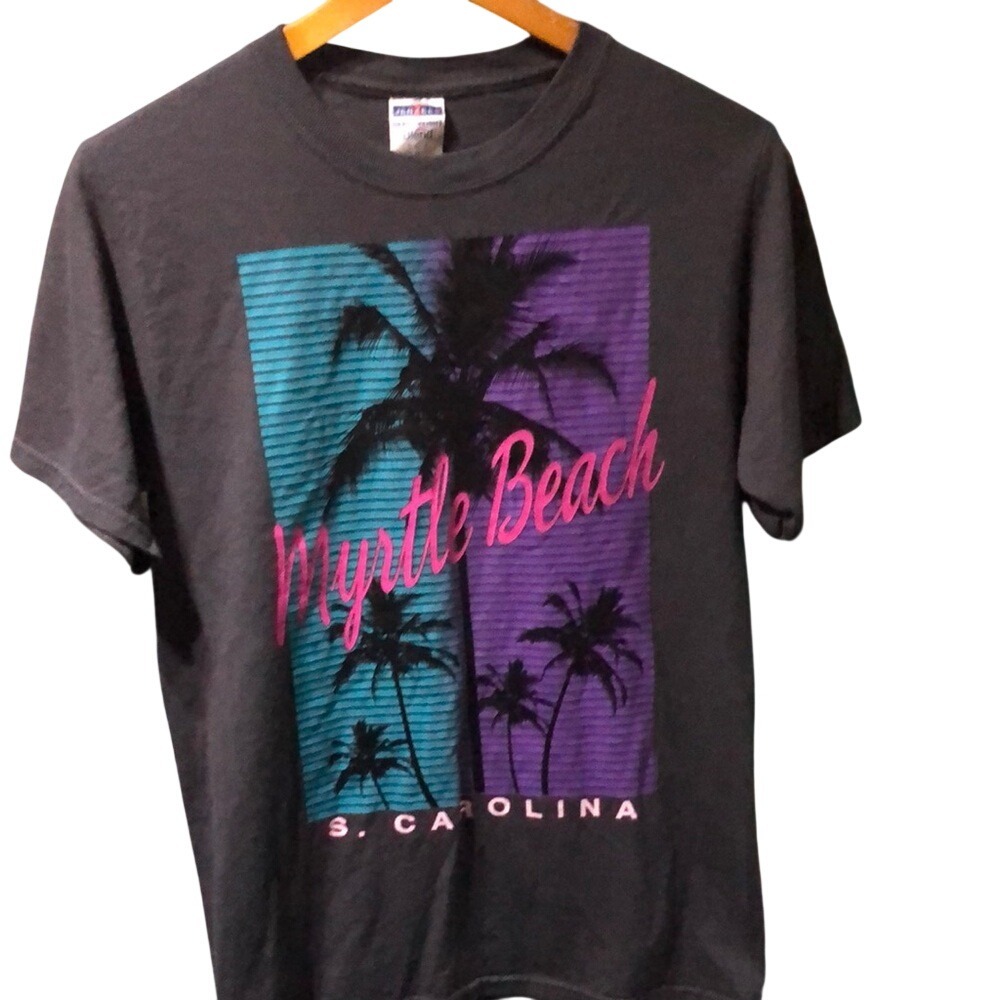 Myrtle Beach Jerzees Gray Tee with Purple and Blue‎ Graphic